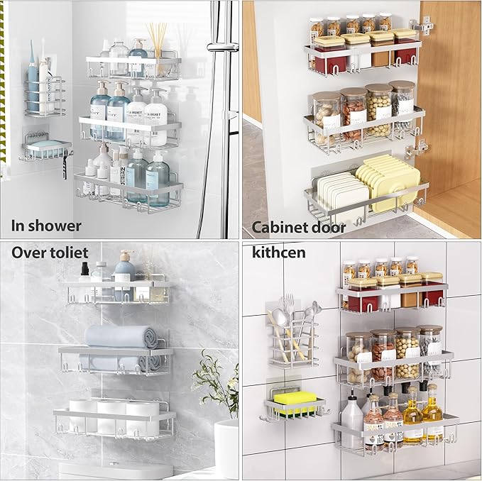 10 Pack Shower Caddy Organizer Rack Shelf for Inside Shower, Silver