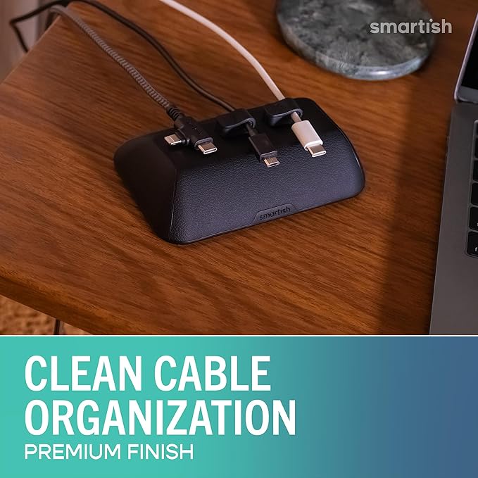 Smartish® Magnetic Cord Holder - Bigger Cable Wrangler Organizer with Magnet Clips for Charger Management on Desktop, Nightstand - Holds 6+ Cables - Black Tie Affair