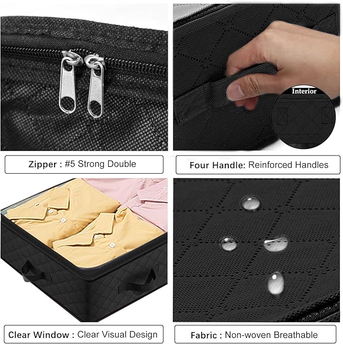 BiCINE 90L Under Bed Storage Containers, 6 Pack Foldable Closet Organizers and Storage Bins with Lid Clothes Underbed Storage Bags for Wrapping Paper, Blanket, Comforter, Towels, Sweaters, Pillows