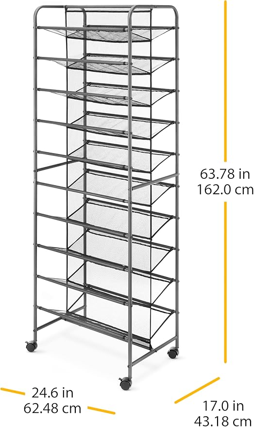 10 Tier Double-Sided Shoe Cart with Lockable Wheels