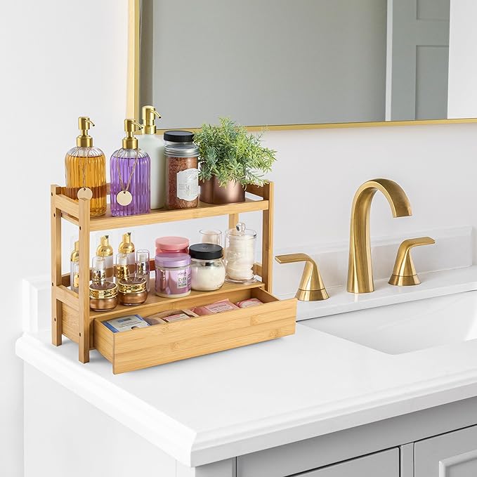Bamboo Bathroom Counter Organizer, 17″ L x 6.5″ W x 12.6″ H
