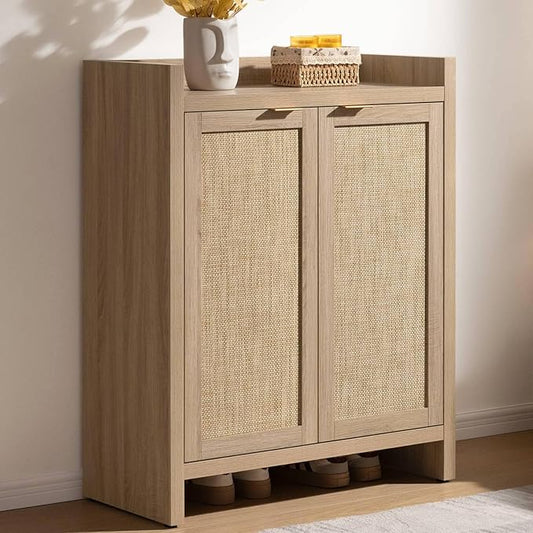 Shoe Cabinet, 24 Pair Shoe Storage Organizer Cabinet, Light Oak