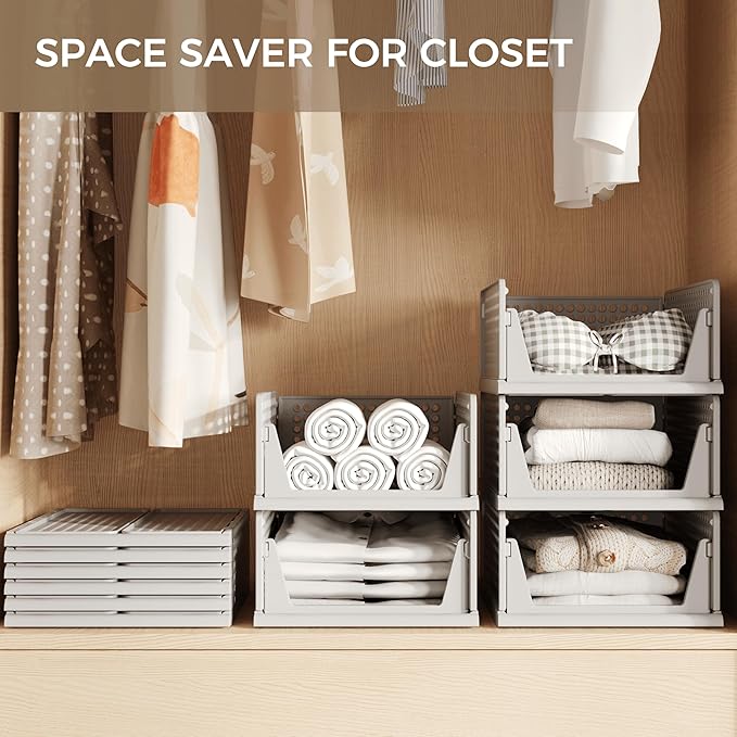 Grey 6 Pack Closet Organizers Storage Bins