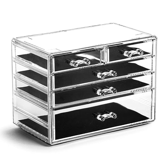 THE MANHATTAN SERIES Acrylic Makeup Drawer Organizer-3 Large 2 Small Drawer