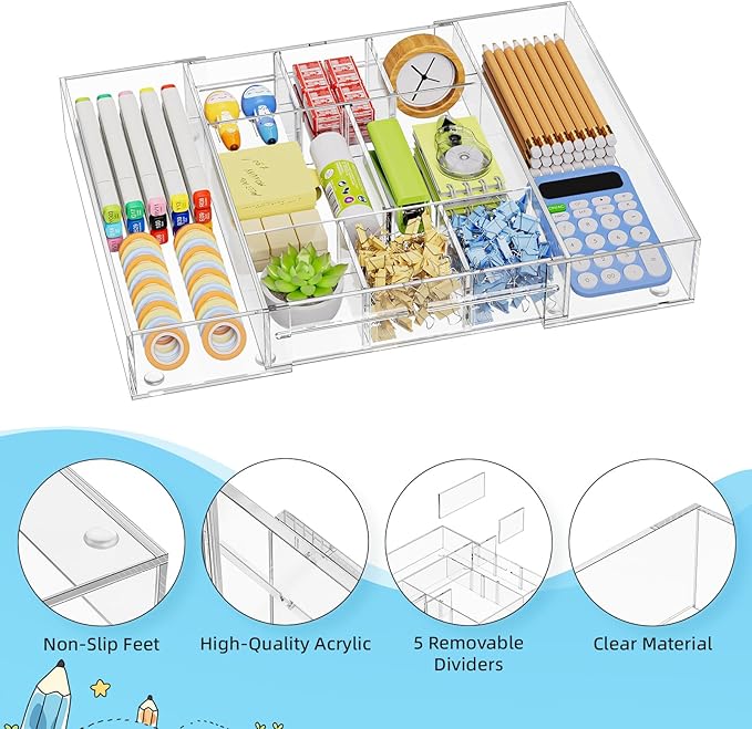 Acrylic Expandable Drawer Organizer, Makeup & Vanity