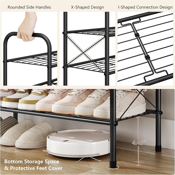 Hoctieon 5 Tier Mesh Style Shoe Rack, Entryway Shoe Shelf, Shoe Storage Organizer, Shoe Rack for Closet, Space Save for Bathroom, Garage, Hallway, Bedroom, Living Room, Black