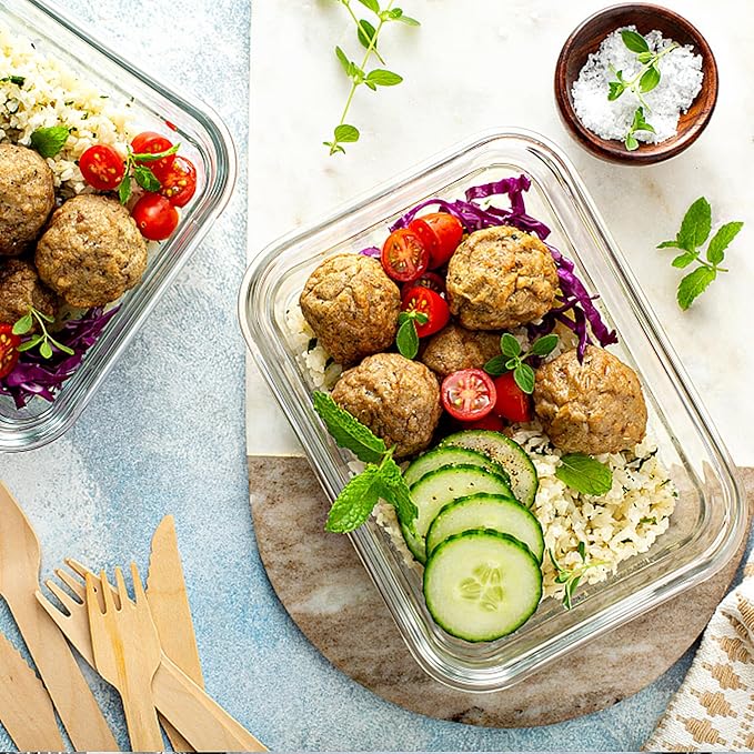 10 Pack 22 OZ Glass Meal Prep Containers, Red