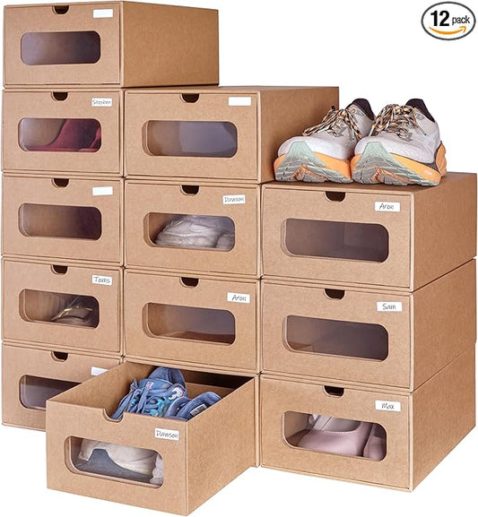 12 Pack Shoe Storage Bins Big Size(13.8'' x 9.6'' x 5.7'')