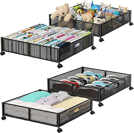 Under Bed Storage Containers with Wheels, Shoe Storage Organizer Drawer, 4Pack