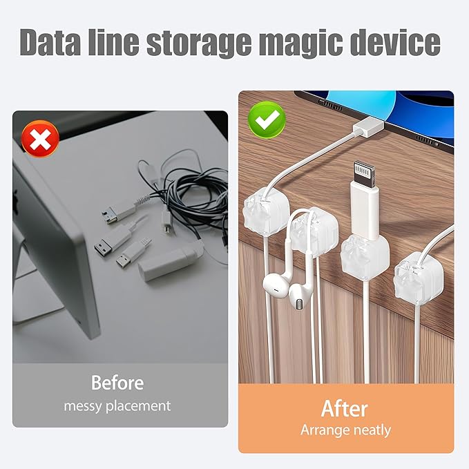 9Pack Magnetic Cable Clips for Nightstand, Adhesive Night-Glowing Cord Holder Organizer for Office Home Desk Wall Car (White,Star)
