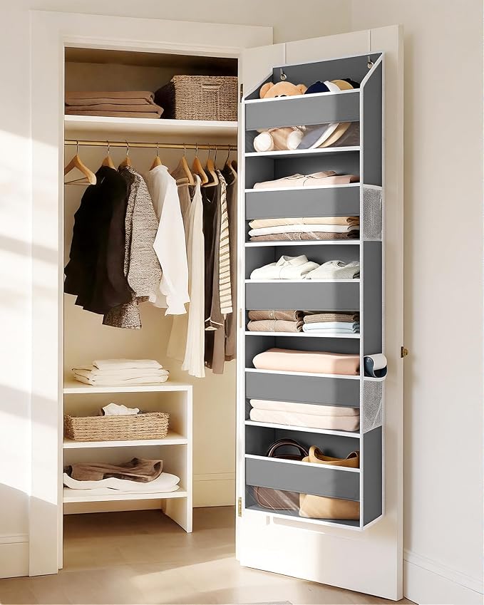 ULG Over the Door Organizer 2-Pack Door Hanging Organizer Closet Door Organizers and Storage for Clothes, Shoes, Toys Grey