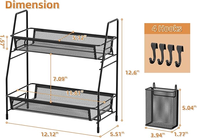 2-Tier Bathroom Organizer Countertop, Small Black