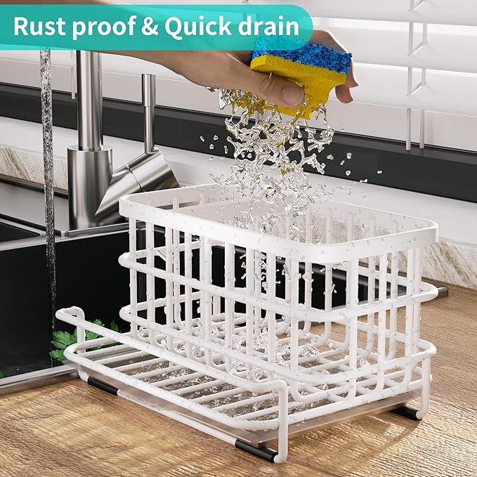 Sink Caddy Sponge Holder, Kitchen Sink Organizer with Drain Tray