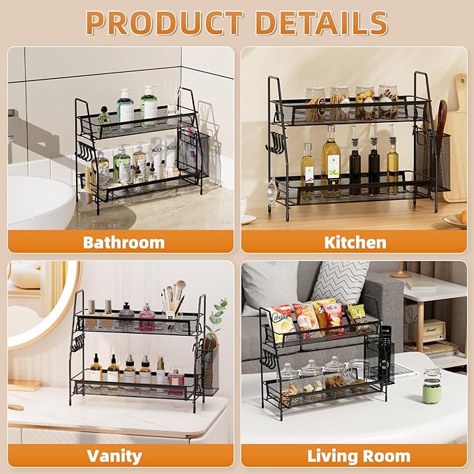 2-Tier Bathroom Organizer Countertop, Black