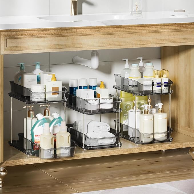 2-Tier Under Sink Organizers and Storage, 3 Pack, Grey