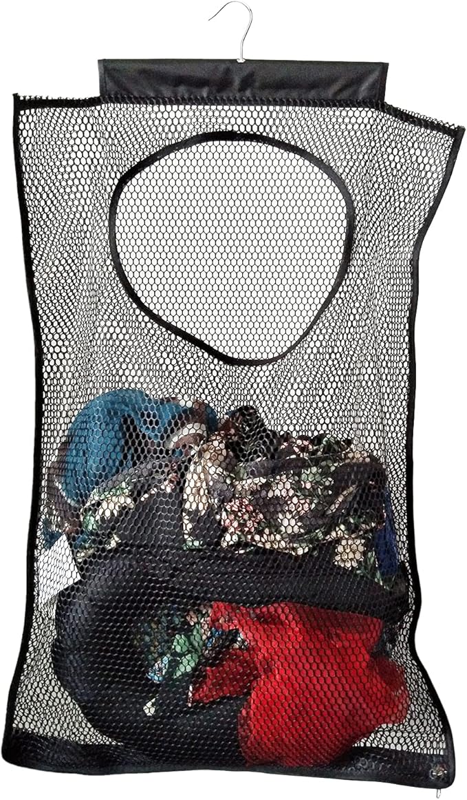 Hanging Mesh Laundry Hamper (30in*20in*2in) Large Dirty Clothes Bag, Black