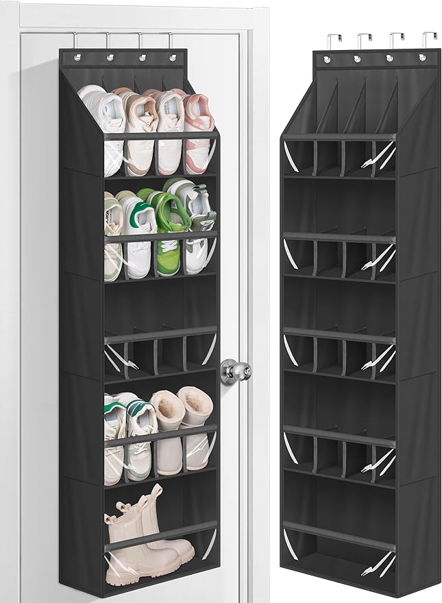 20 Pairs Over the Door Shoe Organizer for Closet Narrow Hanging Shoe Rack, Black