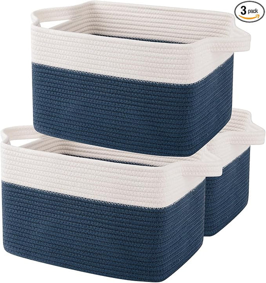Storage Baskets, Woven Cotton Rope Baskets for Shelves, Toy Towel Organizer Bins