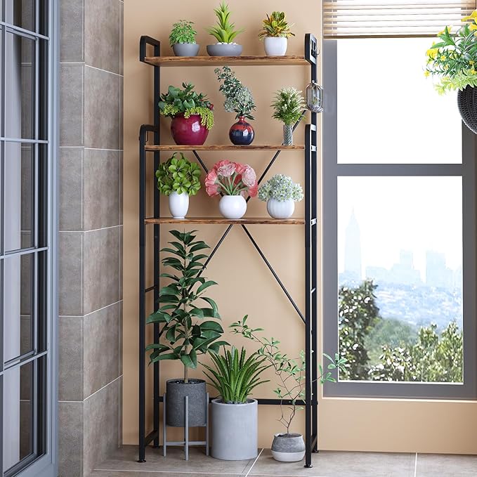 Huhote Over The Toilet Storage Rack with 3-Tier Bathroom Shelves, Space Saver Toilet Shelf, Bathroom Storage Organizer with Hooks for Over Toilet Storage and Shelf (Rustic Brown)