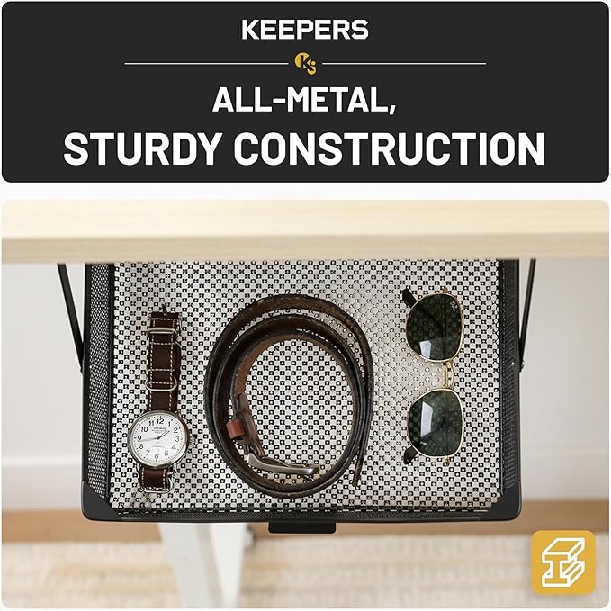 KEEPERS - Under Desk Drawer Slide Out – Metal Under Desk Storage Drawer for Office, Home, RV, Kitchen – Slim Under Table Drawer Attachment with Easy DIY Mount - Under Desk Organizer - 13x10x2.5In