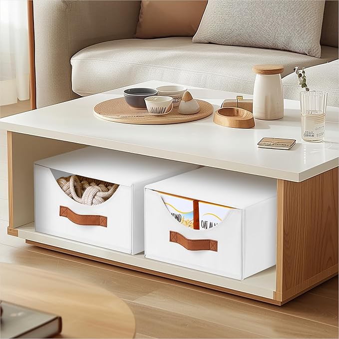 Homsorout Stackable Storage Drawers - Collapsible Storage Bins with Drawers, 8 Pack Closet Shelf Organizer Basket, Fabric Pull Out Organizer for Bedroom, Living Room, Dorm, White