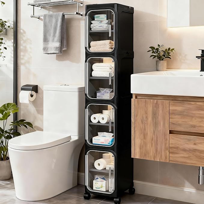 4-Tier Tall Narrow Storage Cabinet, Black