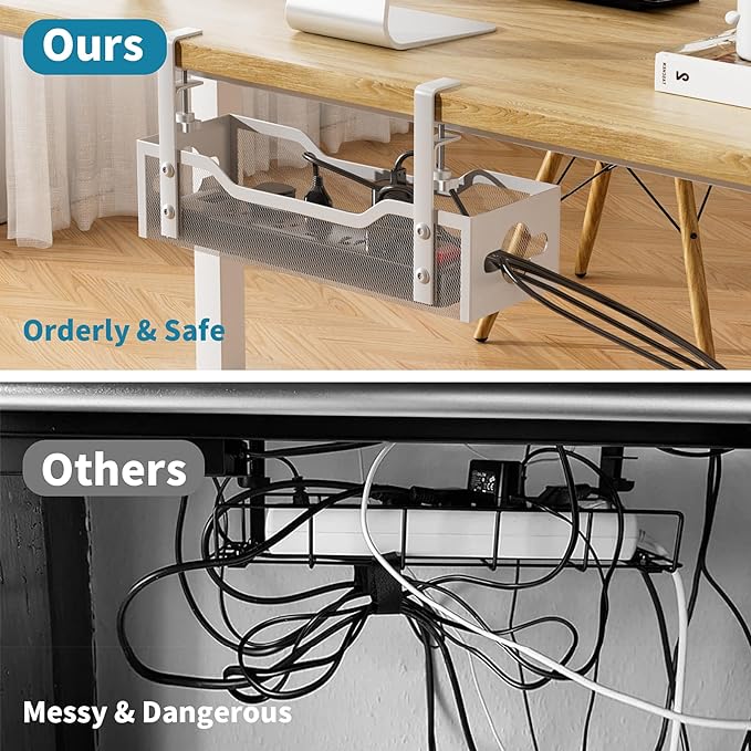 Under Desk Cable Management Tray No Drill, White
