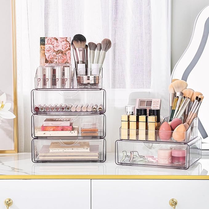 3 Tier Clear Makeup Organizer with Drawer