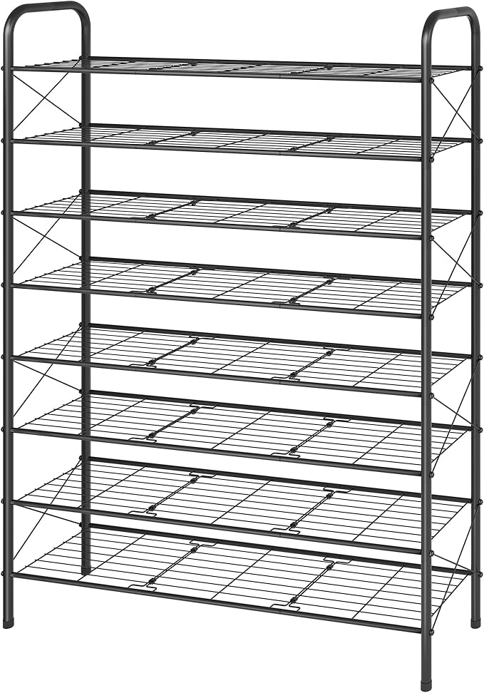 Hoctieon 8 Tier Shoe Rack for Closet, Durable Mesh Style Shoe Rack, Entryway Shoe Shelf, Shoe Storage Organizer for Hallway, Bedroom, Living Room, Wardrobe, Black