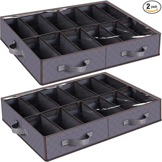 Under Bed Shoe Storage Organizer, Set of 2, Sturdy Structure, Gray