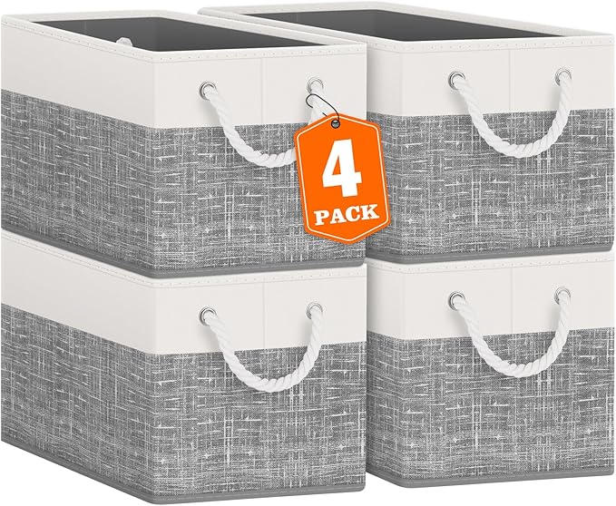 Fab totes Storage Bins 4-Pack, White & Grey