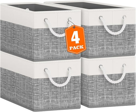 Fab totes Storage Bins 4-Pack, White & Grey