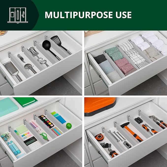 Bamboo Drawer Dividers Organizers, Adjustable Drawer Separator Splitters, Gray