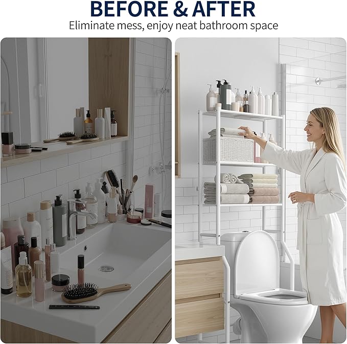 3-Tier Over Toilet Storage Rack, Metal Over Toilet Bathroom Organizer Shelf