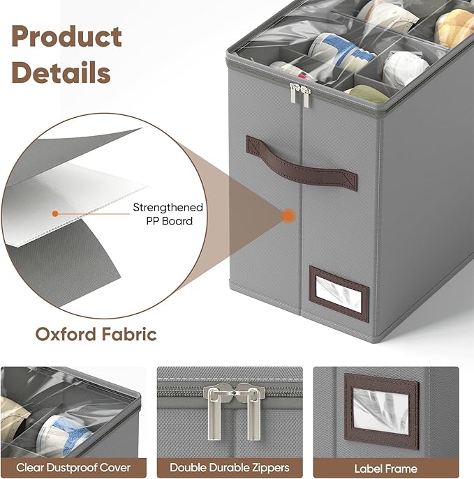 OIAHOMY 4 Pack Shoe Organizer for Closet, Foldable Shoe Storage Bins with Adjustable Dividers, Stackable Oxford Cloth Sneaker Boxes for Entryway Bedroom, Fits Up to 32 Pairs, Grey