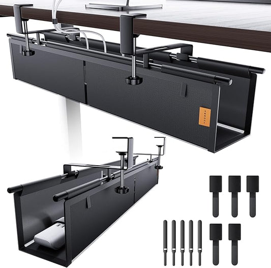 Under Desk Cable Management Tray No Drill, Cable Ties Included, 27inch, Black