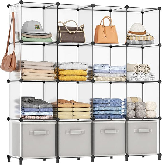 Closet Organizers and Storage, 16 Cube Storage Organizer, Transparent