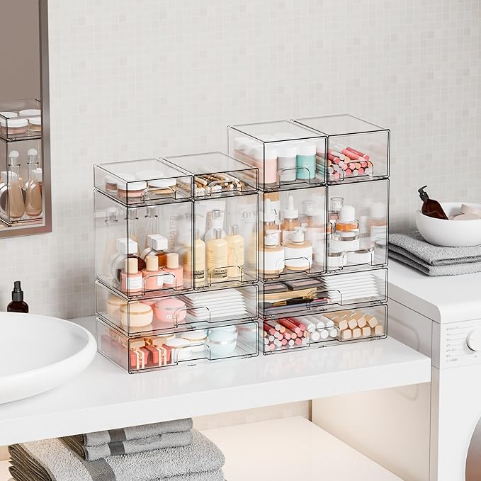 12.1''W Clear Stackable Storage Drawers, Craft Organization