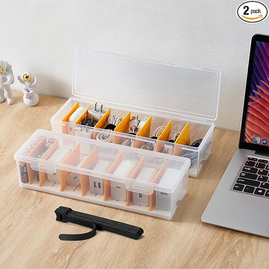 2 Pack Cable Organizer Storage Box with 16 Cable Ties