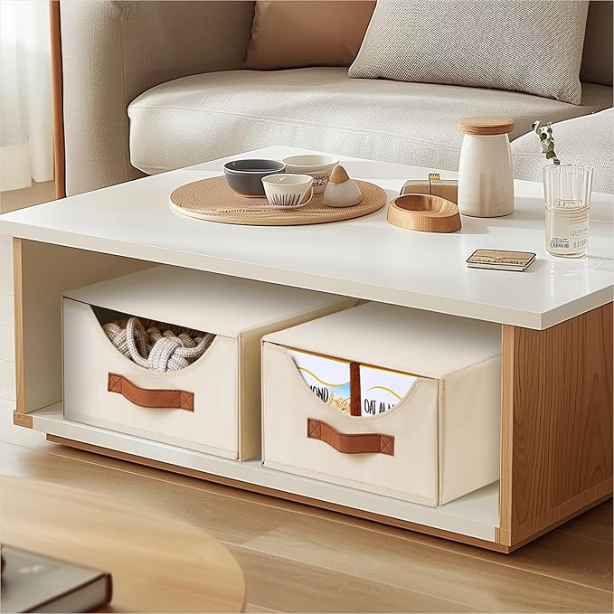 Homsorout Stackable Storage Drawers - Collapsible Storage Bins with Drawers, 6 Pack Closet Shelf Organizer Basket, Fabric Pull Out Organizer for Bedroom, Living Room, Dorm, Beige