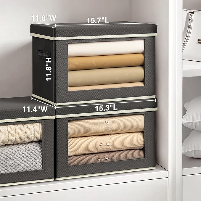 Homsorout Stackable Storage Bins with Lids - Large Decorative Basket with Lids, Fabric Foldable Closet Organizer Bins, Shelf Organizer for Living Room, Dorm, 5 Pack, Dark Grey