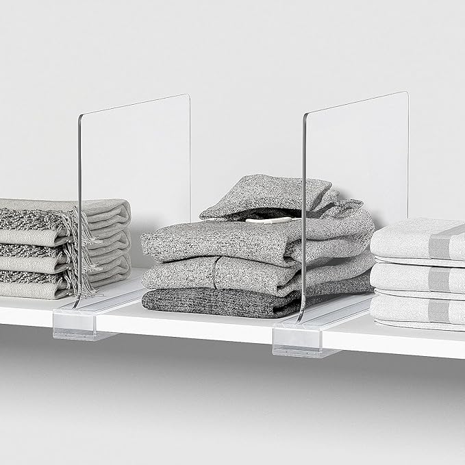 4 PCS Shelf Dividers for Closet Organization Acrylic Clear Closet Shelf Divider for Wooden Shelving Suitable for Wooden or Vertical Shelves Or Bedroom, Kitchen and Office