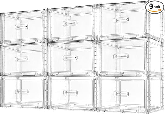 9 Pack 18QT Clear Stackable Storage Drawers, Easily Assemble Closet Organizers