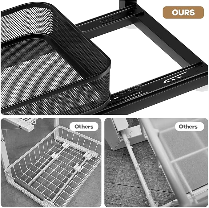2-Pack 21.3 IN Depth Under Sink Organizer With Next-Gen Ball-Bearing Slides,Sophisticated Mesh 2-Tier Pull Out Shelf for Kitchen & Bathroom,Fits Small Items-Gun Gray
