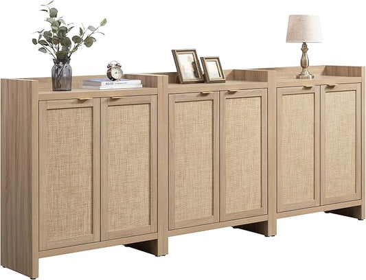Shoe Cabinet Set of 3, Large Capacity Shoe Storage Organizer Cabinet, Light Oak