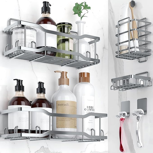 Shower Caddy Bathroom Shelves, The Athena Silken 4 Set, 40LB Capacity, Grey