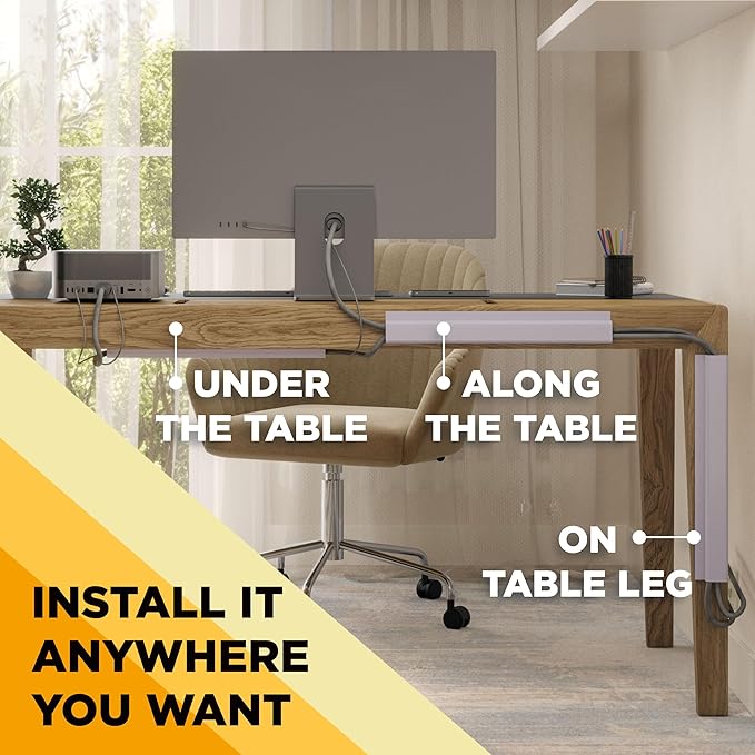 Simple Cord 5 Pack of 16-Inch J Channel Cable Management Under Desk - Easy to Install Adhesive Mount Cord Organizer for Desk, Home Office, No-Drill Wall Cable Organizer (White)