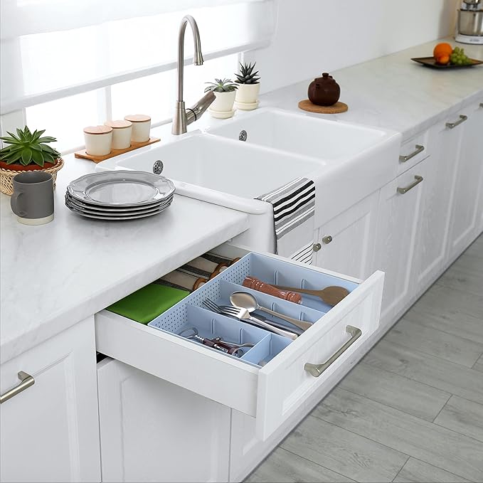 Simple Houseware Drawer Organizer Tray with 9 Adjustable Compartments, Blue