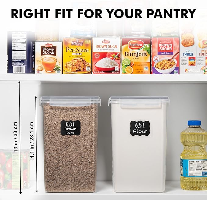 WHITE FEATHER SUPPLIES 2 PC [7 Qt / 6.5L / 220 Oz] Large Food Storage Containers with Lids Airtight - BPA Free Clear Plastic Kitchen and Pantry Storage Containers for Cereal, Flour, Sugar, Rice