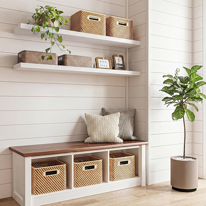 Fixwal Floating Shelves for Wall, 47" Long Heavy Duty Wall Mounted Rustic Wood Shelves for Living Room, Bedroom, Bathroom and Kitchen, for Storage, Books, Room Decor (White, Set of 2)